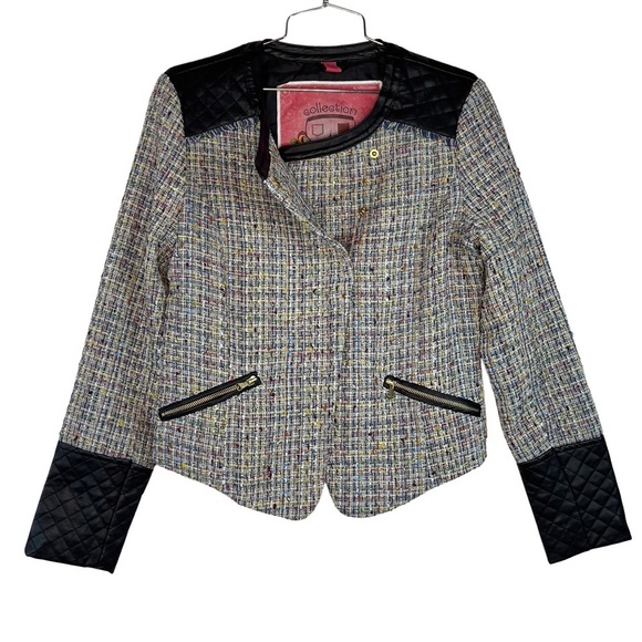 Collection by Bernardo Multicolor Tweed Faux Leather Jacket Size Medium - Picture 5 of 9